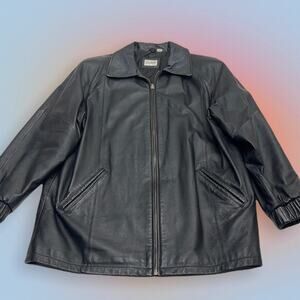 LIZ BAKER Women’s Large Black Leather Jacket with Quilted Liner